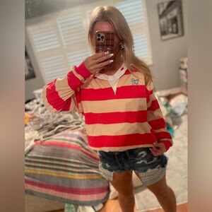 Wild fable Red & tan Striped Rugby polo Shirt long sleeve size S sports club new